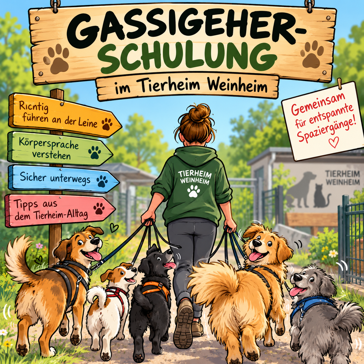 Fröhliche Gassigeherschulung im Tierheim